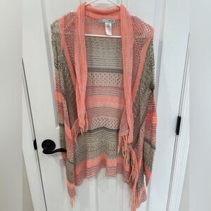 Maurices Tan Peach Striped Loose Crochet Cardigan Sweater Women’s Size XS